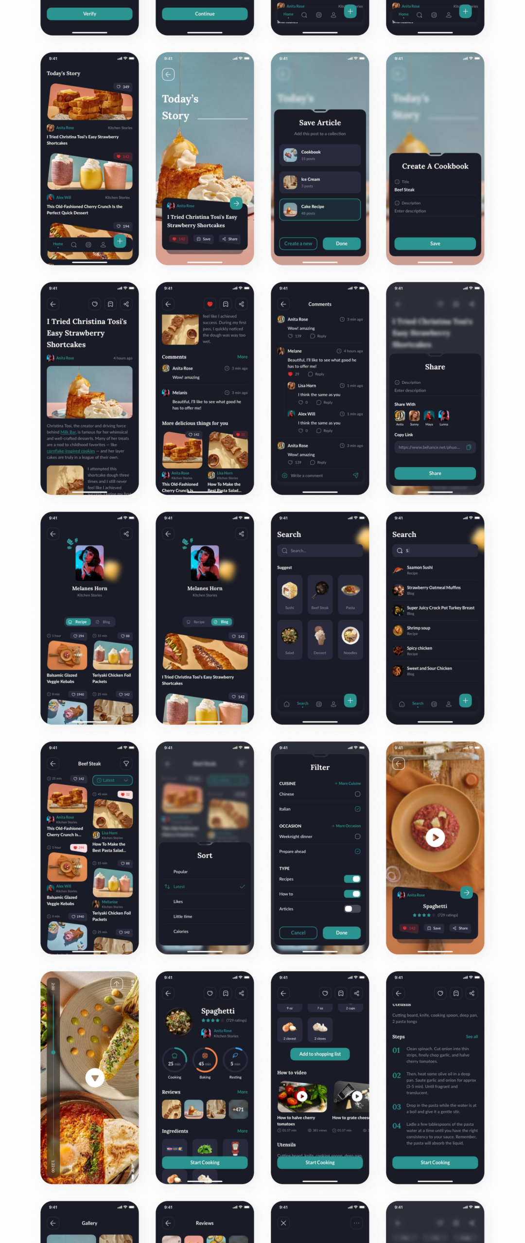 110+屏美食食谱烹饪烘培教学软件APP界面设计模板UI套件 Kifota - Recipes & Cooking UI Kit_img_3