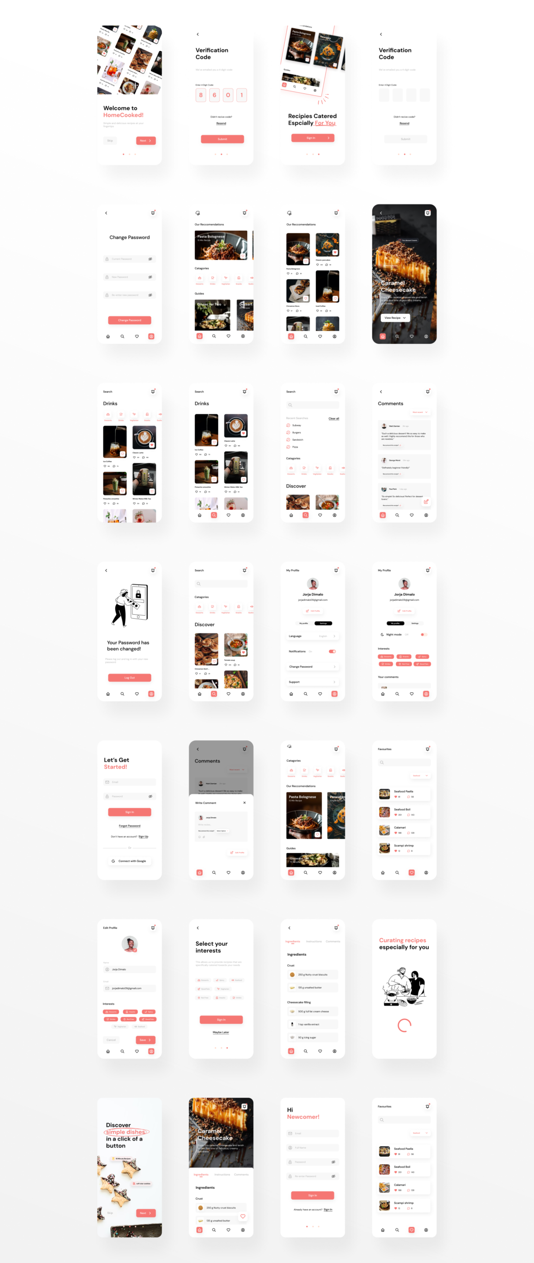 50+屏现代美食食谱烹饪教学视频软件APP界面设计Figma模板套件 HomeCooked Recipe Mobile UI Kit_img_3