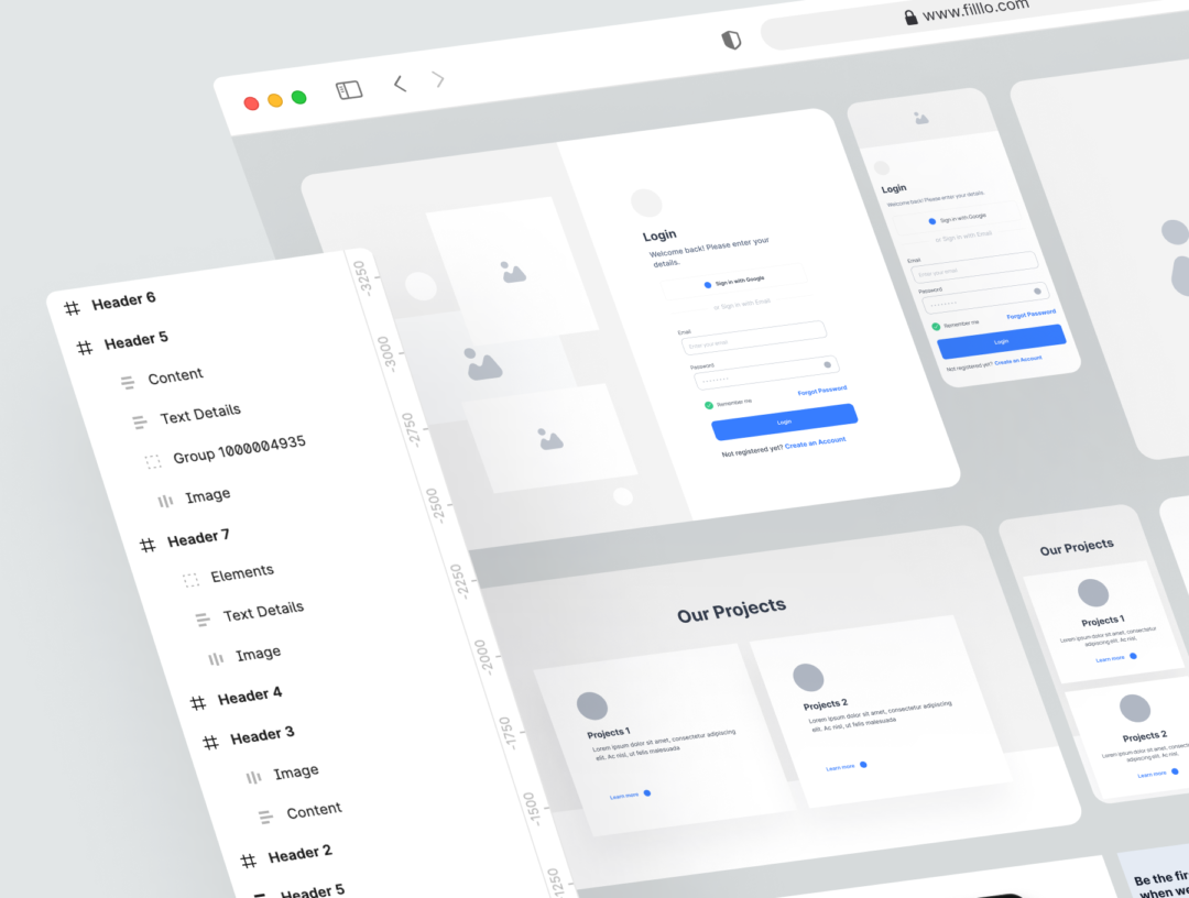 130+屏时尚WEB网站界面设计Figma&XD线框图设计UI套件素材 Filllo Web Wireframe UI Kit_img_3