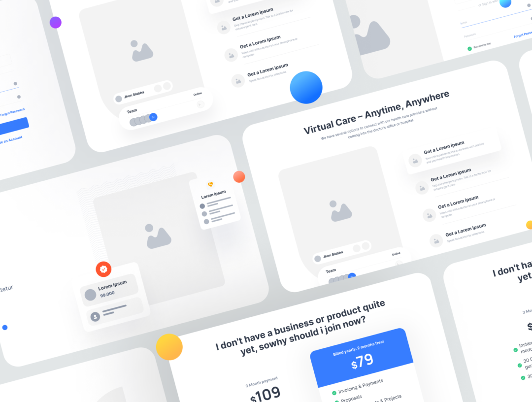 130+屏时尚WEB网站界面设计Figma&XD线框图设计UI套件素材 Filllo Web Wireframe UI Kit_img_3