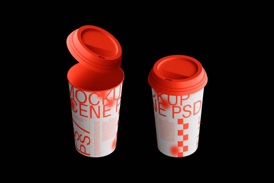 悬浮逼真一次性奶茶咖啡外卖纸杯设计展示效果图PSD样机模板 Paper Cup Mockup Set_img_3