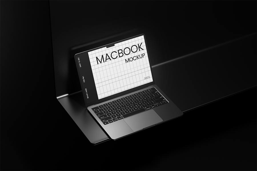 3款暗黑工业风苹果MacBook笔记本电脑屏幕演示贴图PSD样机模板 Laptop Mockup_img_3