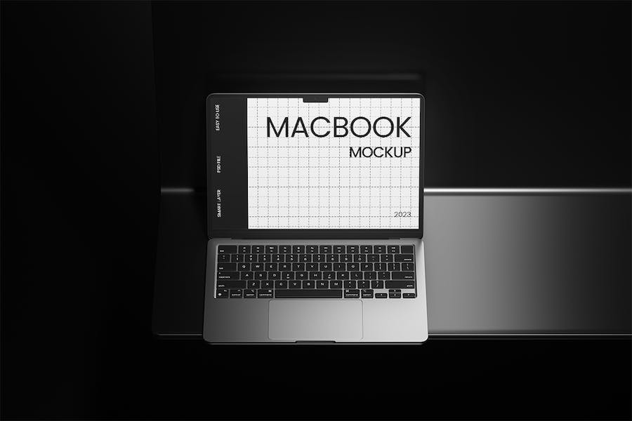 3款暗黑工业风苹果MacBook笔记本电脑屏幕演示贴图PSD样机模板 Laptop Mockup_img_3