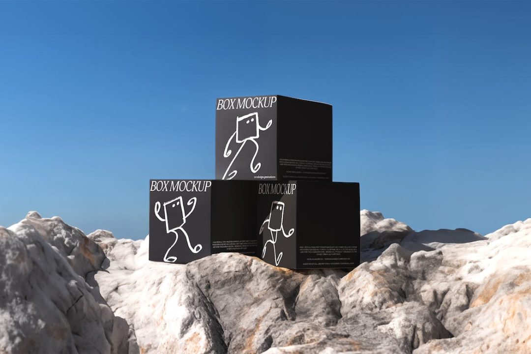 时尚方形产品包装纸盒设计展示贴图PSD样机模板 Cliffside packaging boxes mockup_img_3