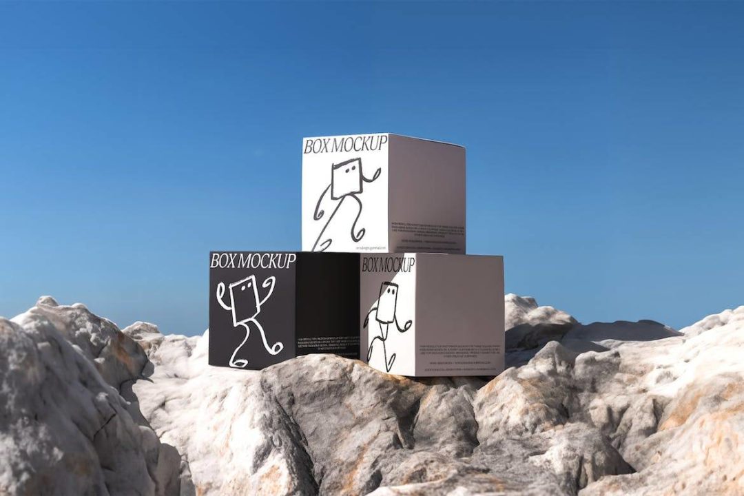 时尚方形产品包装纸盒设计展示贴图PSD样机模板 Cliffside packaging boxes mockup_img_3