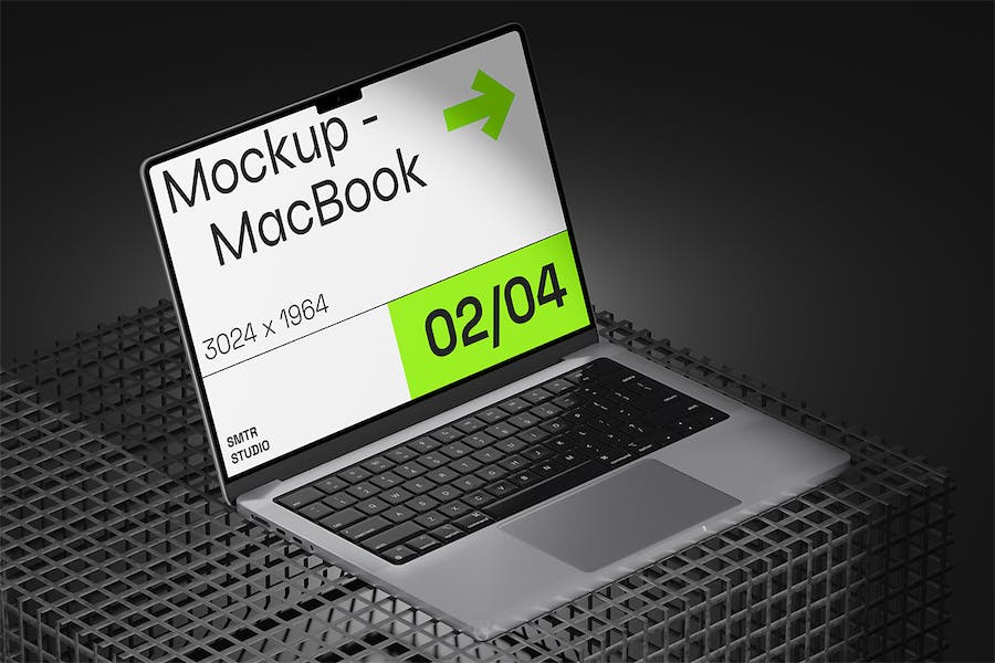 暗黑工业风苹果MacBook笔记本电脑作品集设计演示贴图PSD样机模板 Laptop Mockup_img_3