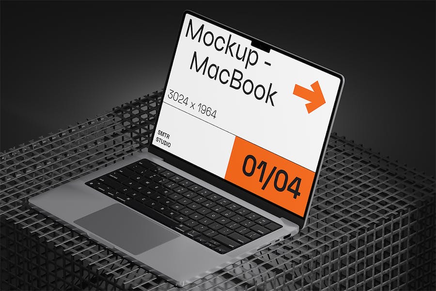 暗黑工业风苹果MacBook笔记本电脑作品集设计演示贴图PSD样机模板 Laptop Mockup_img_3