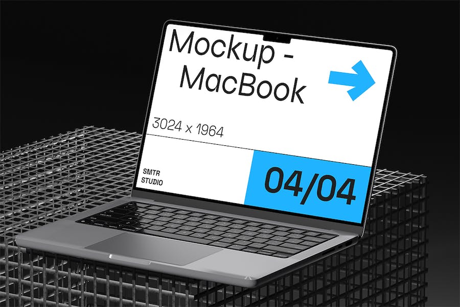 暗黑工业风苹果MacBook笔记本电脑作品集设计演示贴图PSD样机模板 Laptop Mockup_img_3