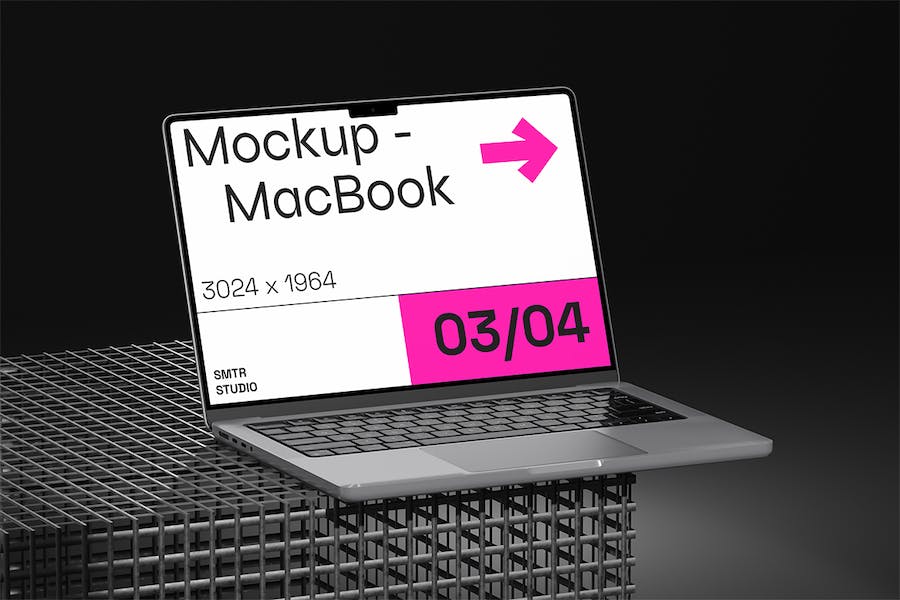 暗黑工业风苹果MacBook笔记本电脑作品集设计演示贴图PSD样机模板 Laptop Mockup_img_3