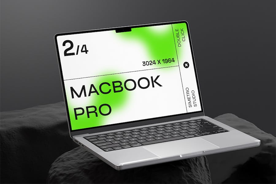 工业风石头背景苹果MacBook笔记本电脑屏幕演示贴图PSD样机模板 Laptop Mockup_img_3