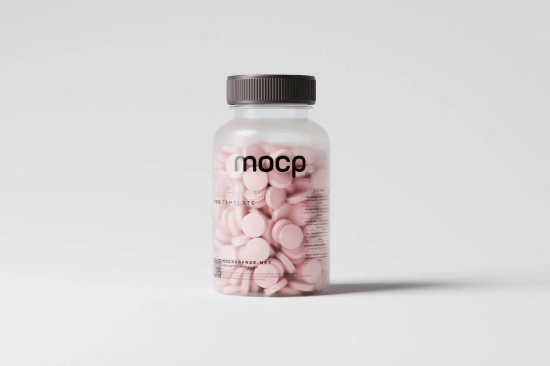 10款逼真胶囊药丸透明塑料瓶设计展示PS智能贴图样机模板 Semi Transparent Pills Bottle Mockups_img_3