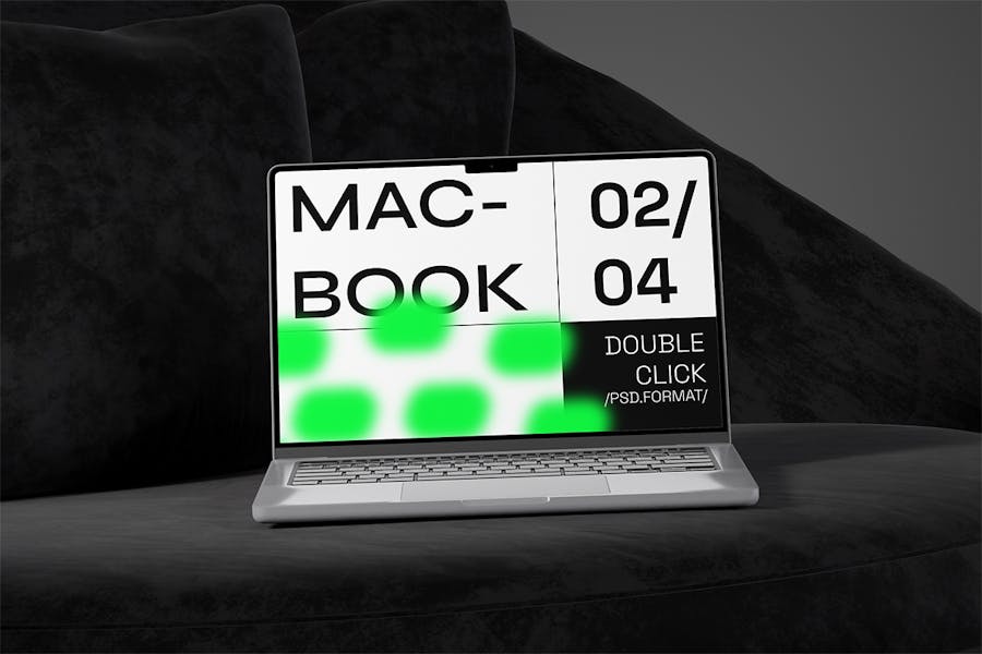 4款工业暗黑风苹果MacBook笔记本电脑屏幕演示贴图PSD样机模板 Laptop Mockup_img_1