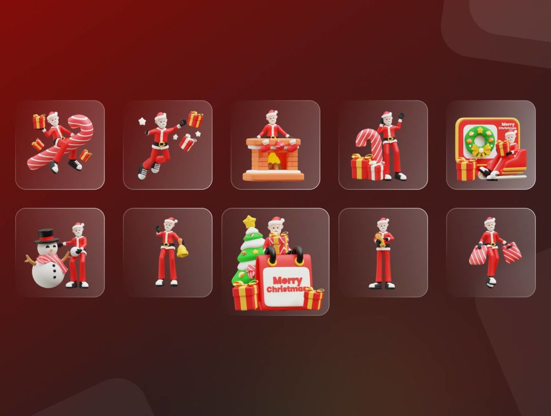 20款卡通创意圣诞节圣诞老人3D图标Icons设计素材包 Santa Claus 3D Icon Pack_img_3