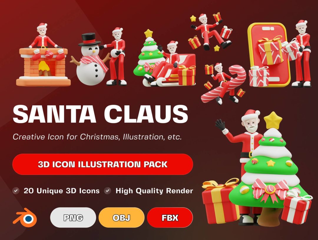 20款卡通创意圣诞节圣诞老人3D图标Icons设计素材包 Santa Claus 3D Icon Pack_img_3