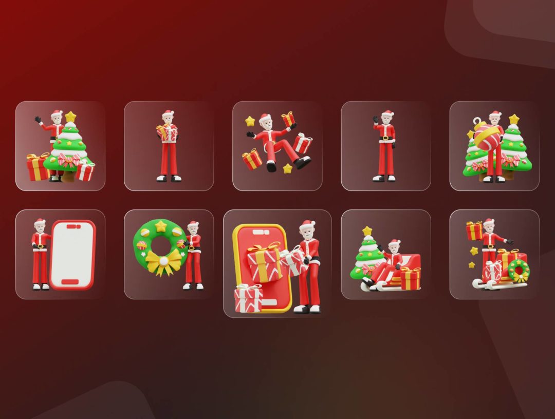 20款卡通创意圣诞节圣诞老人3D图标Icons设计素材包 Santa Claus 3D Icon Pack_img_3