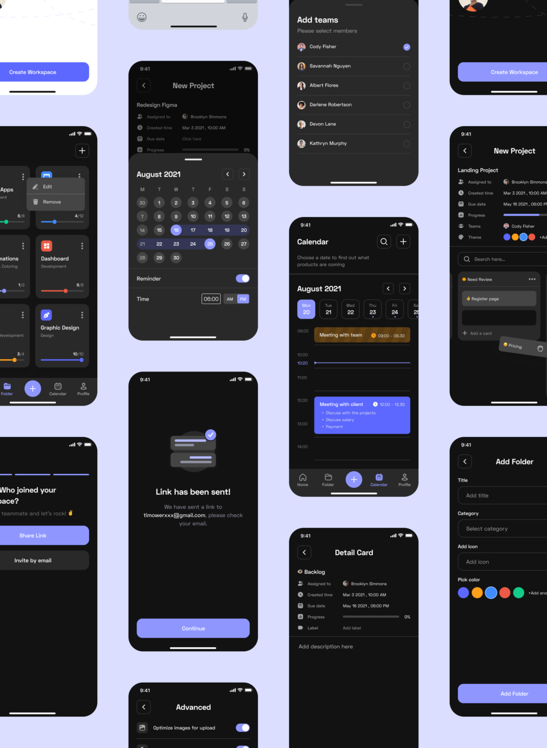 100+屏深色&浅色主题项目管理软件APP界面设计Figma模板套件 Planwork - Project Management App UI Kit_img_3