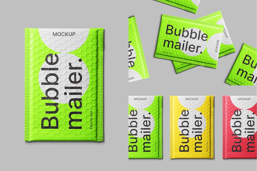 逼真气泡泡沫快递包裹包装塑料袋设计展示贴图PSD样机模板 Bubble Mailer Mockups Pack_img_1