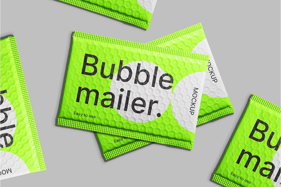 逼真气泡泡沫快递包裹包装塑料袋设计展示贴图PSD样机模板 Bubble Mailer Mockups Pack_img_1