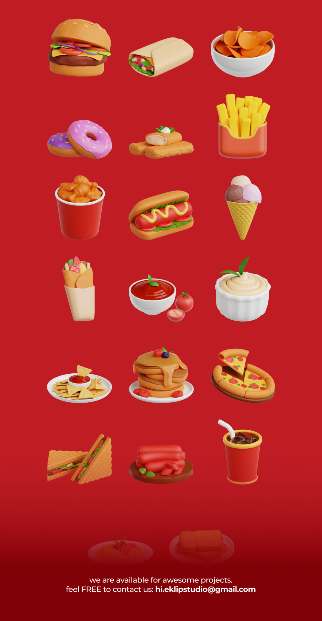 20款创意西餐汉堡快餐插图3D图标Icons设计素材合集 Fast Food 3D Icon Set_img_3