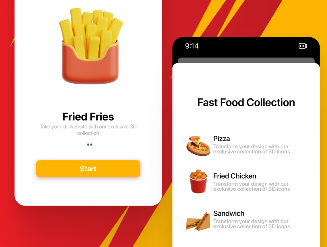 20款创意西餐汉堡快餐插图3D图标Icons设计素材合集 Fast Food 3D Icon Set_img_3