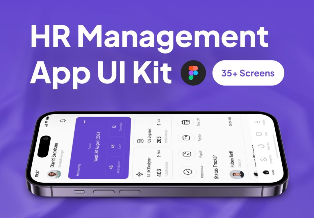 35+屏人力资源行政管理HR考勤软件APP界面设计Figma模板套件 HR Management App UI Kit_img_3