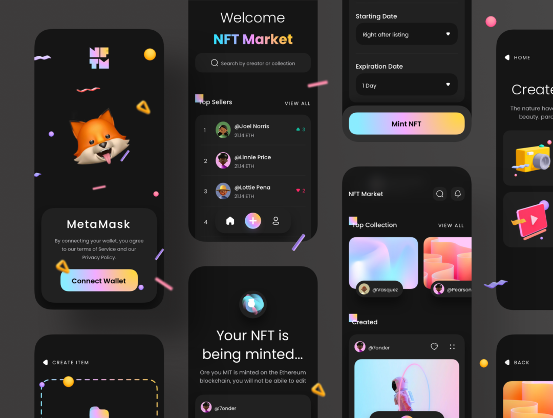 50+屏时尚NFT虚拟物品在线交易平台软件APP界面设计套件素材 NFT Market UI Kit_img_3