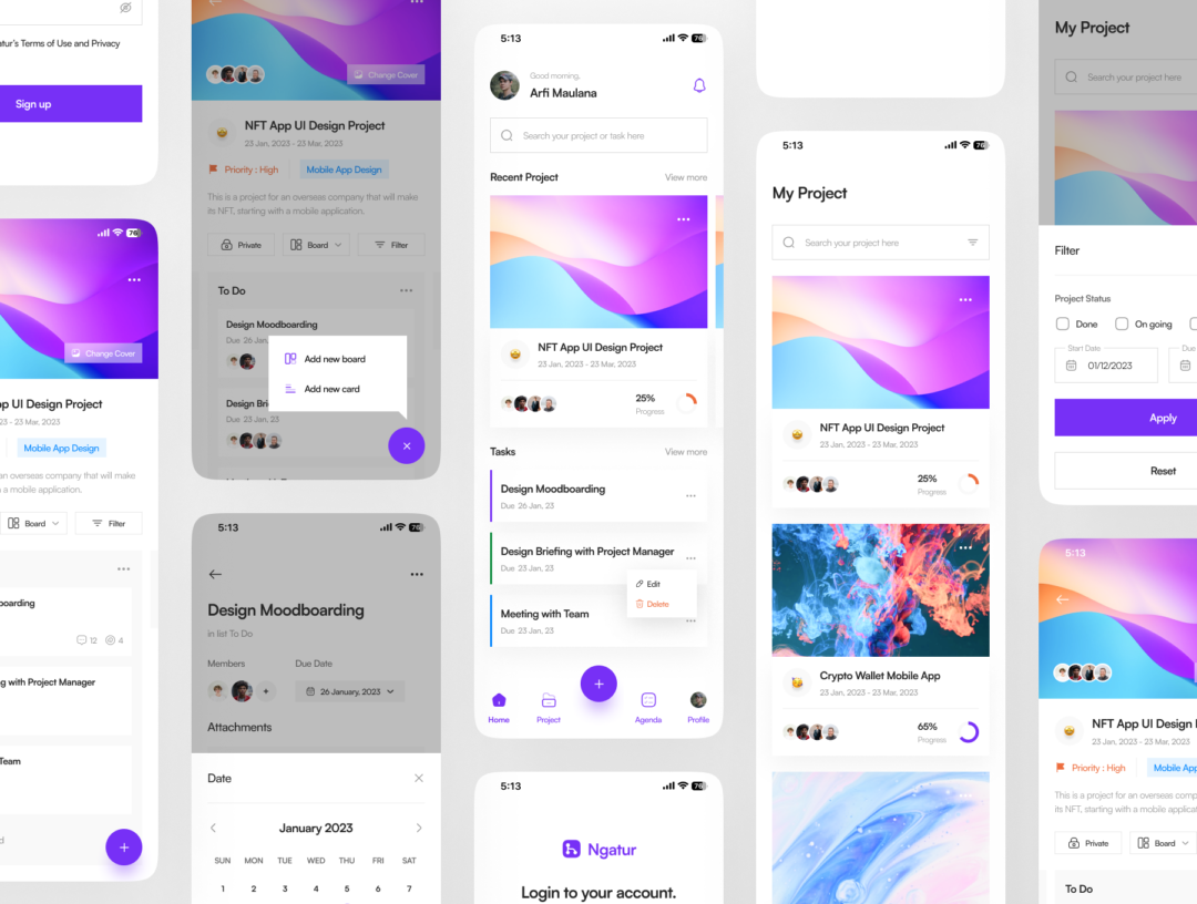 30+高质量项目管理协作办公软件APP界面设计Figma模板套件 Ngatur - Project Management App UI Kit_img_3