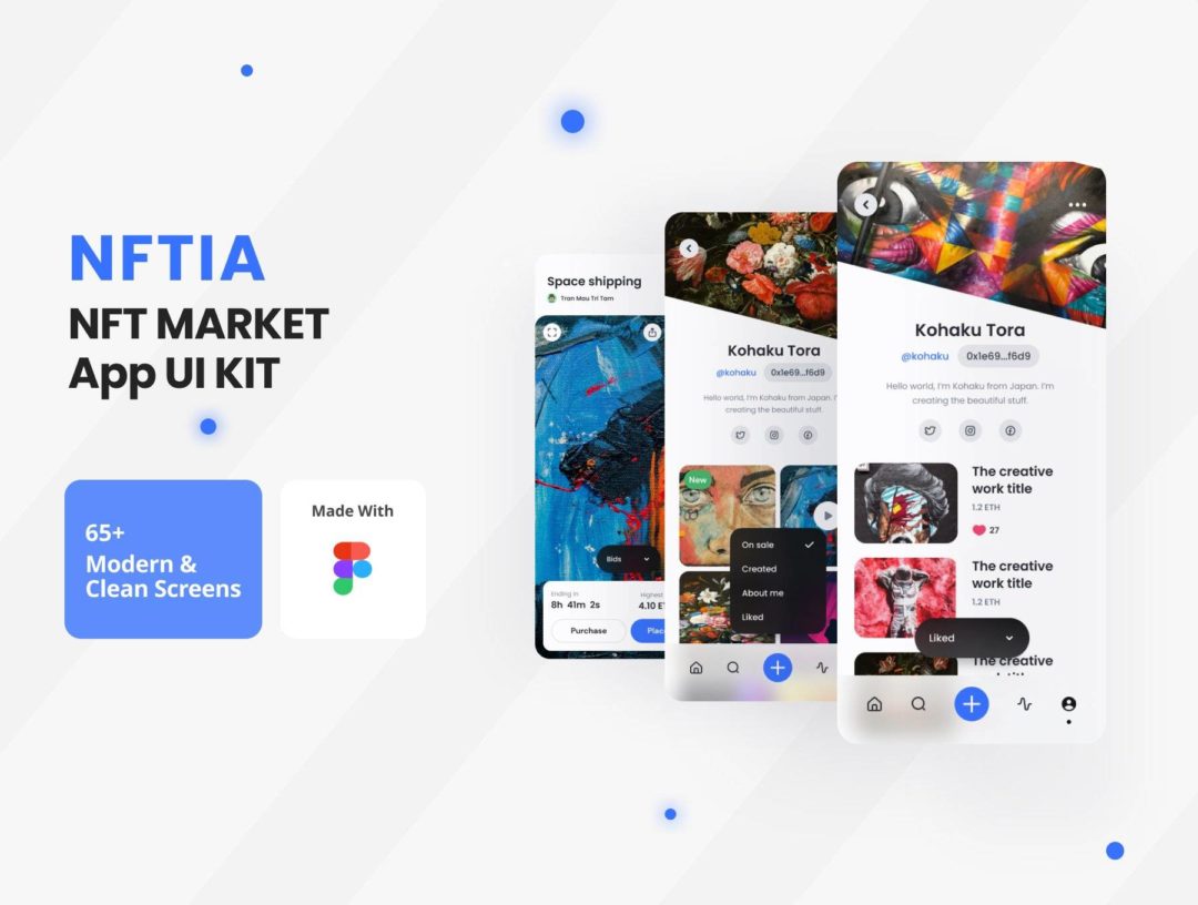 65+屏高品质虚拟物品NFT在线交易APP软件界面设计Figma模板套件 NFTIA - NFT App UI Kit_img_3