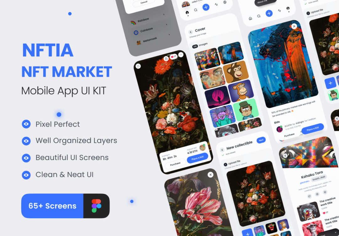 65+屏高品质虚拟物品NFT在线交易APP软件界面设计Figma模板套件 NFTIA - NFT App UI Kit_img_3