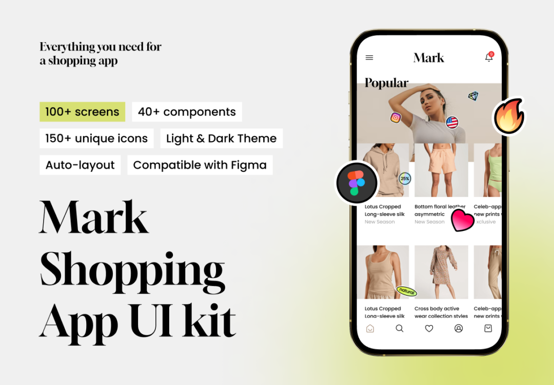 100+屏时尚在线购物电子商城商店APP软件界面设计Figma模板套件 Mark Shopping App UI kit_img_3