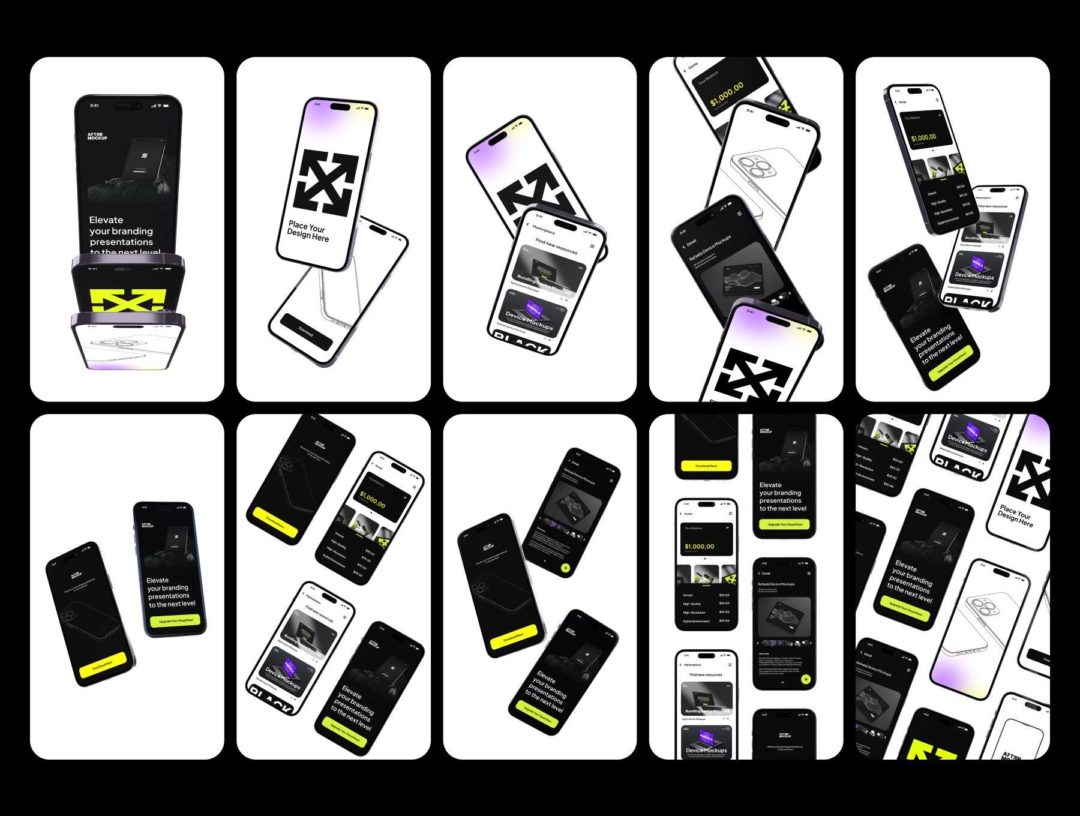 20款垂直悬浮苹果iPhone 15 Pro手机屏幕演示贴图PSD样机模板 iPhone Vertical Mockups_img_3