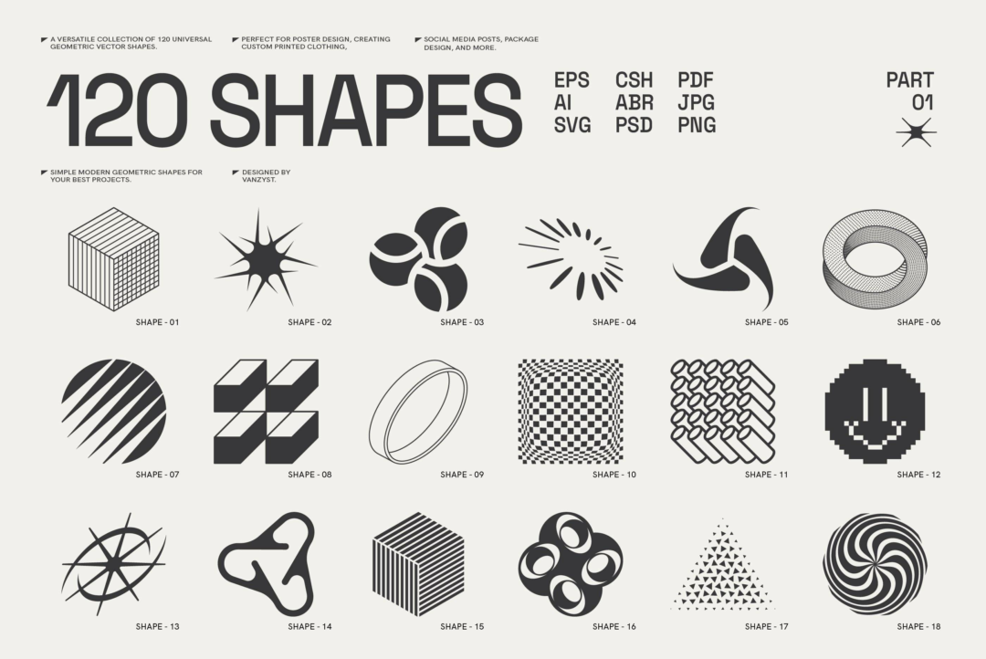 120款复古Y2K街头抽象艺术未来科幻几何图形标识图标AI矢量设计素材 120 Abstract Geometric Shapes. Part1_img_3