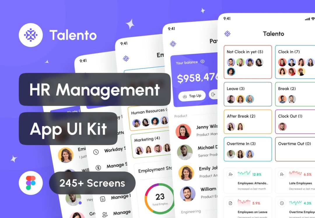 245+屏优质行政管理人力资源HR软件APP界面设计Figma模板套件 Talento - HR Management App UI Kit_img_3