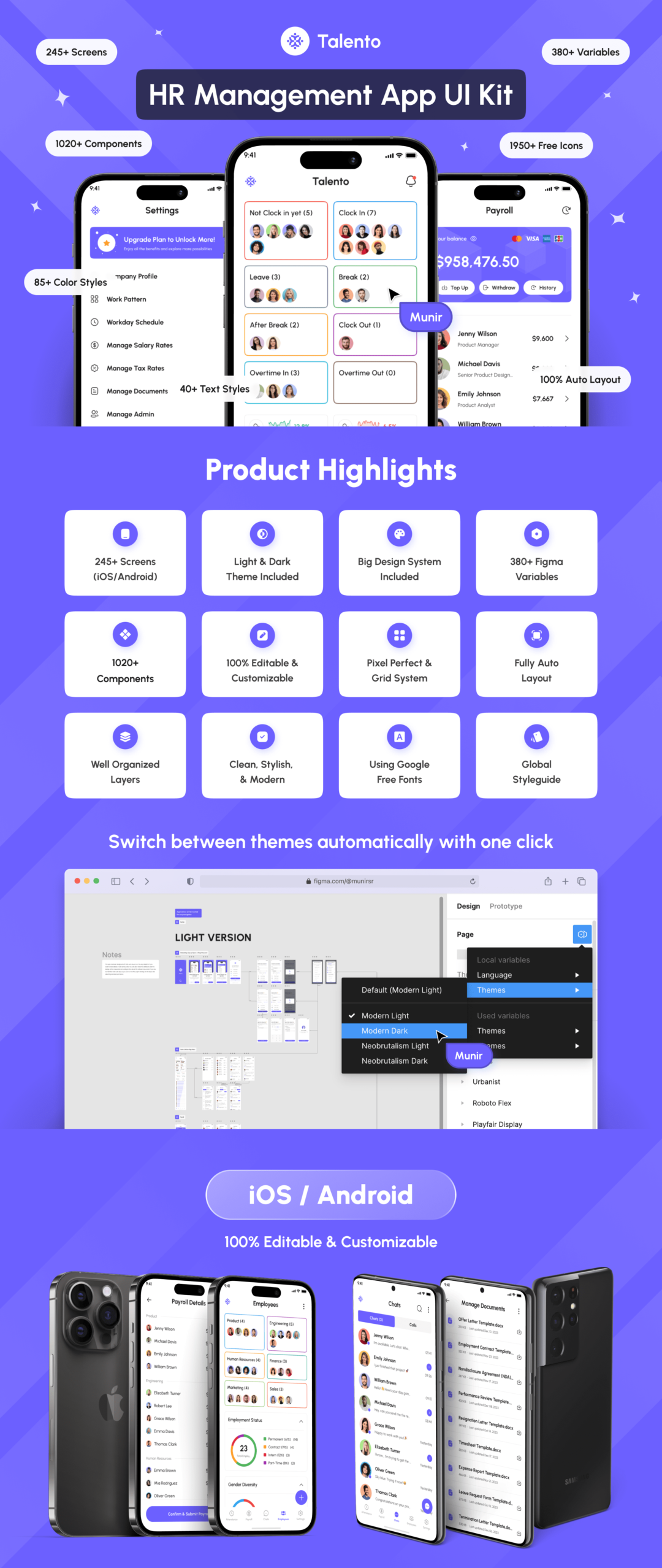 245+屏优质行政管理人力资源HR软件APP界面设计Figma模板套件 Talento - HR Management App UI Kit_img_3