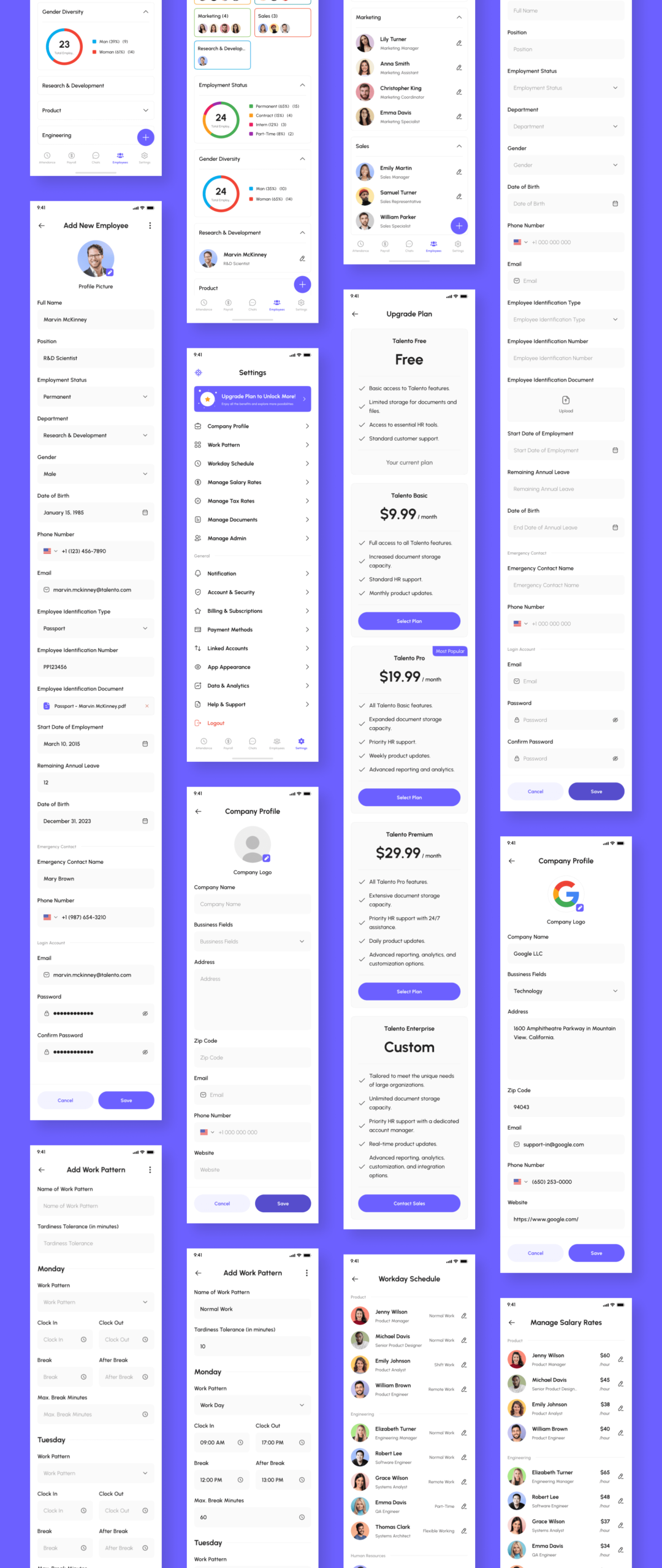 245+屏优质行政管理人力资源HR软件APP界面设计Figma模板套件 Talento - HR Management App UI Kit_img_3