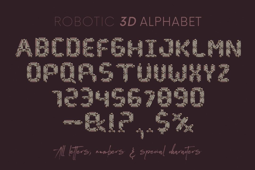 逼真赛博朋克工业风机器人金属3D立体字母数字符号PNG免抠图设计素材 Robotic - 3D Lettering_img_3