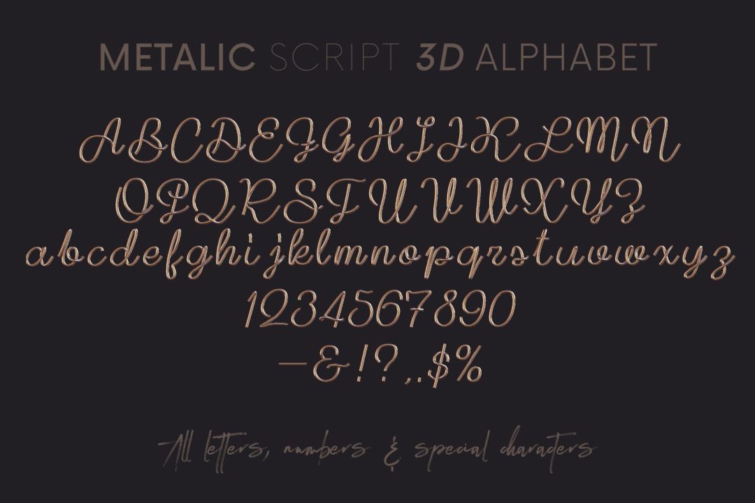 逼真金属铜线3D立体字母数字符号PNG免抠图设计素材 Metallic Script - 3D Lettering_img_3