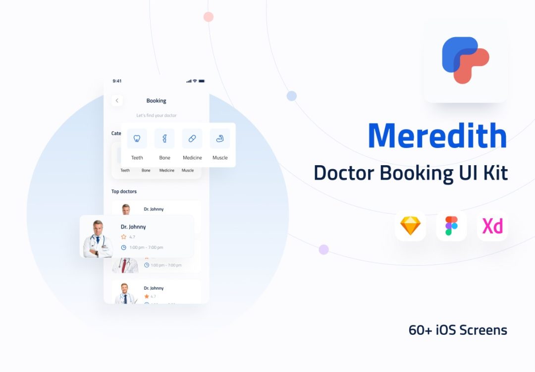 70+屏医院医生在线挂号就诊软件APP界面设计UI套件模板 Meredith - Doctor Booking UI Kit_img_3