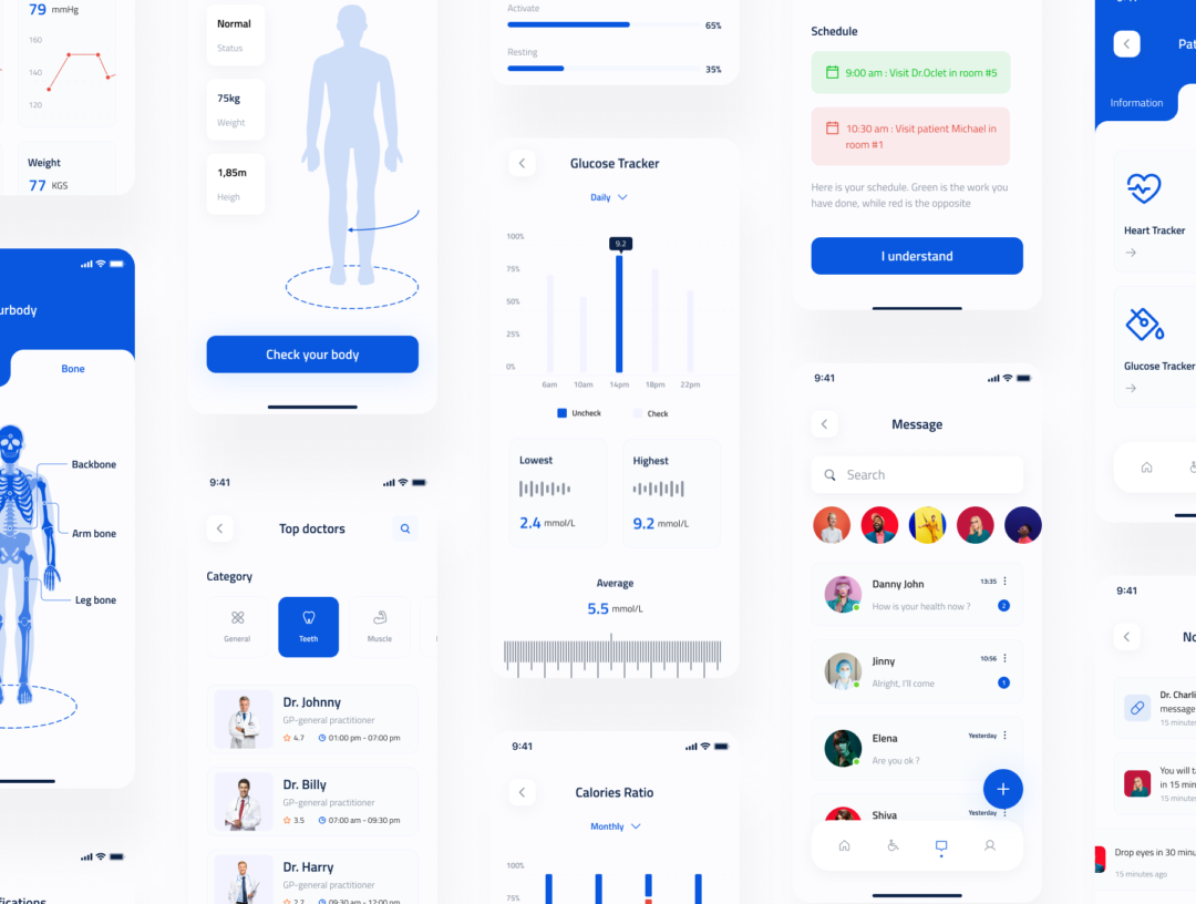 70+屏医院医生在线挂号就诊软件APP界面设计UI套件模板 Meredith - Doctor Booking UI Kit_img_3