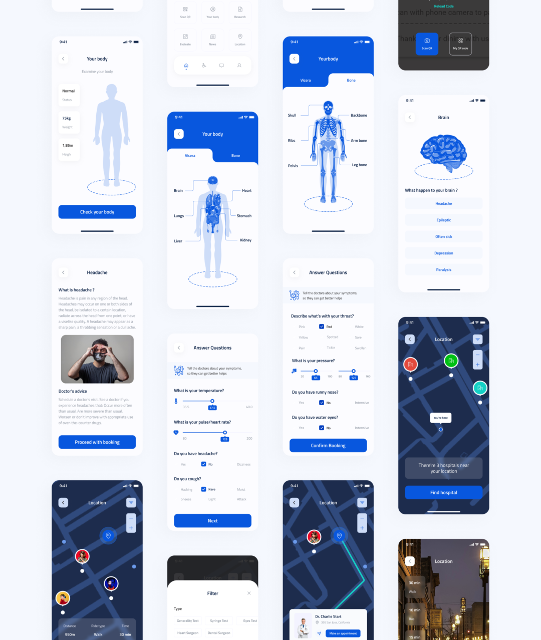 70+屏医院医生在线挂号就诊软件APP界面设计UI套件模板 Meredith - Doctor Booking UI Kit_img_3