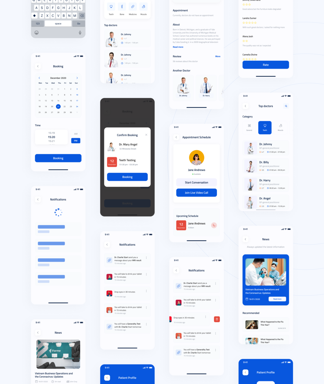 70+屏医院医生在线挂号就诊软件APP界面设计UI套件模板 Meredith - Doctor Booking UI Kit_img_3