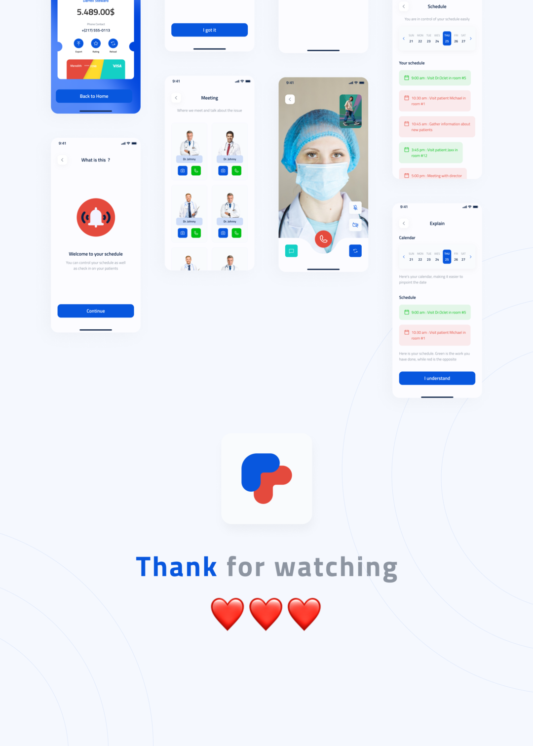 70+屏医院医生在线挂号就诊软件APP界面设计UI套件模板 Meredith - Doctor Booking UI Kit_img_3