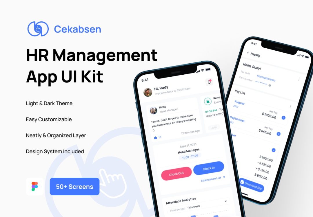 50+屏高级人力资源HR行政人事管理APP软件界面设计Figma模板套件 HR Management Mobile App UI Kit_img_3