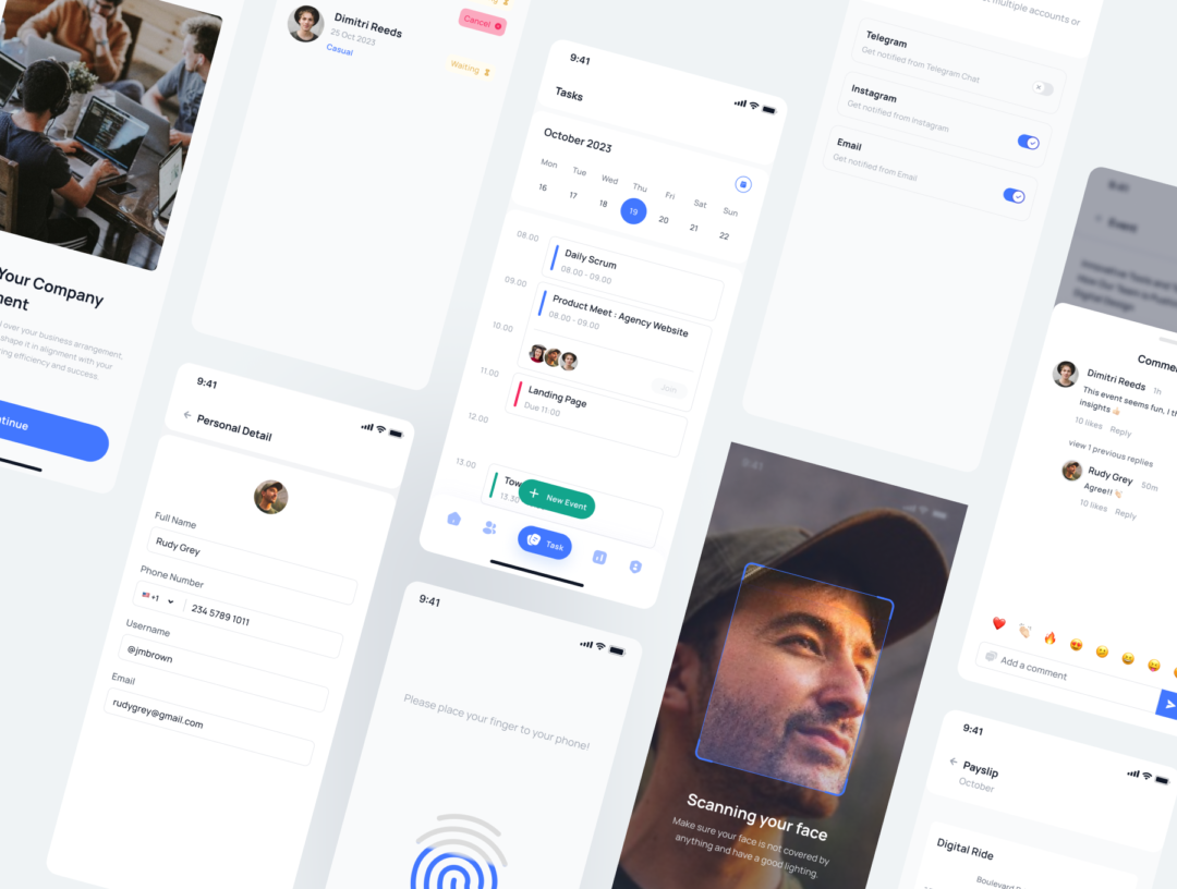 50+屏高级人力资源HR行政人事管理APP软件界面设计Figma模板套件 HR Management Mobile App UI Kit_img_3