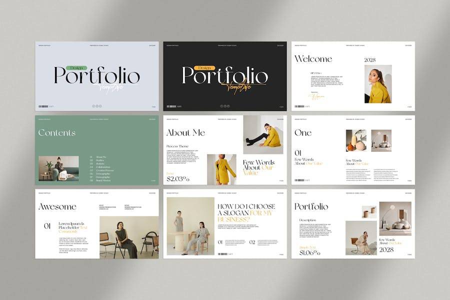 现代简约企业营销策划提案简报设ppt模版 Design Portfolio PowerPoint Template_img_3