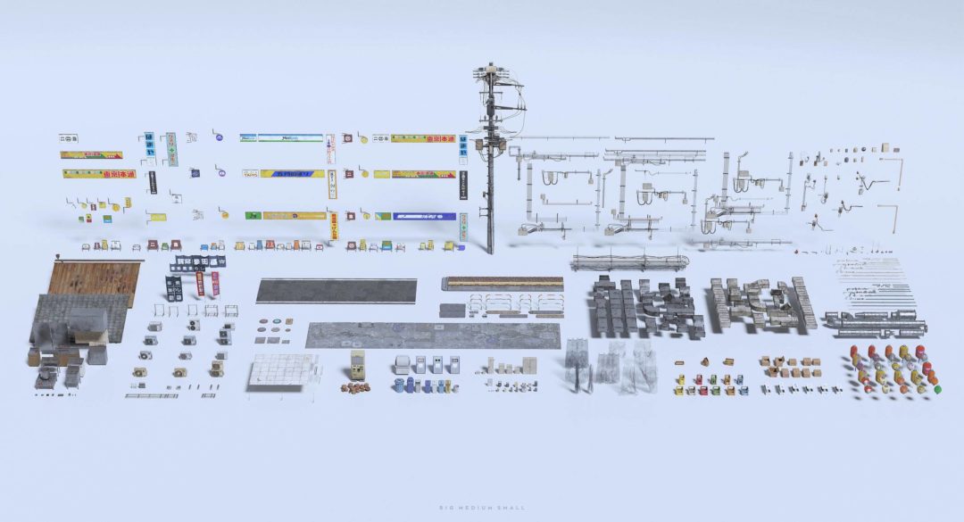 Blender/UE/FBX日本东京街道商业楼房建筑公共设施人物角色3D模型 Big Medium Small  – Toyko Back Alleys_img_1