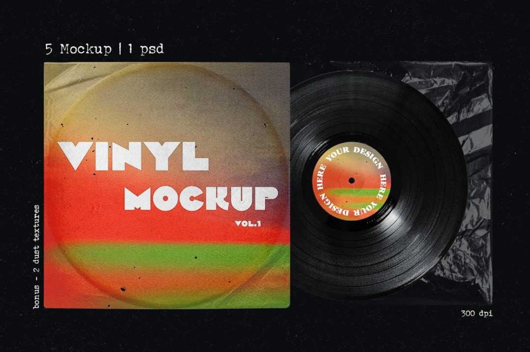 复古黑胶唱片包装纸袋设计展示贴图PSD样机模板 Vinyl record retro mockup_img_3