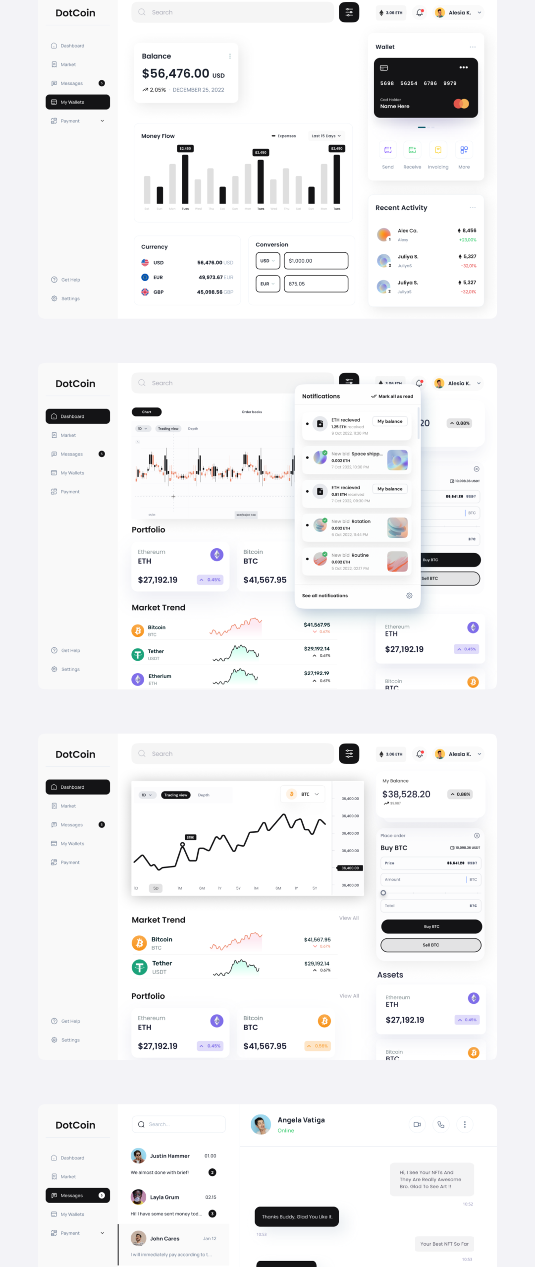 30+屏高质量加密货币金融理财仪表盘界面设计Figma模板套件 DotCoin - Crypto Market Dashboard UI KIT_img_3