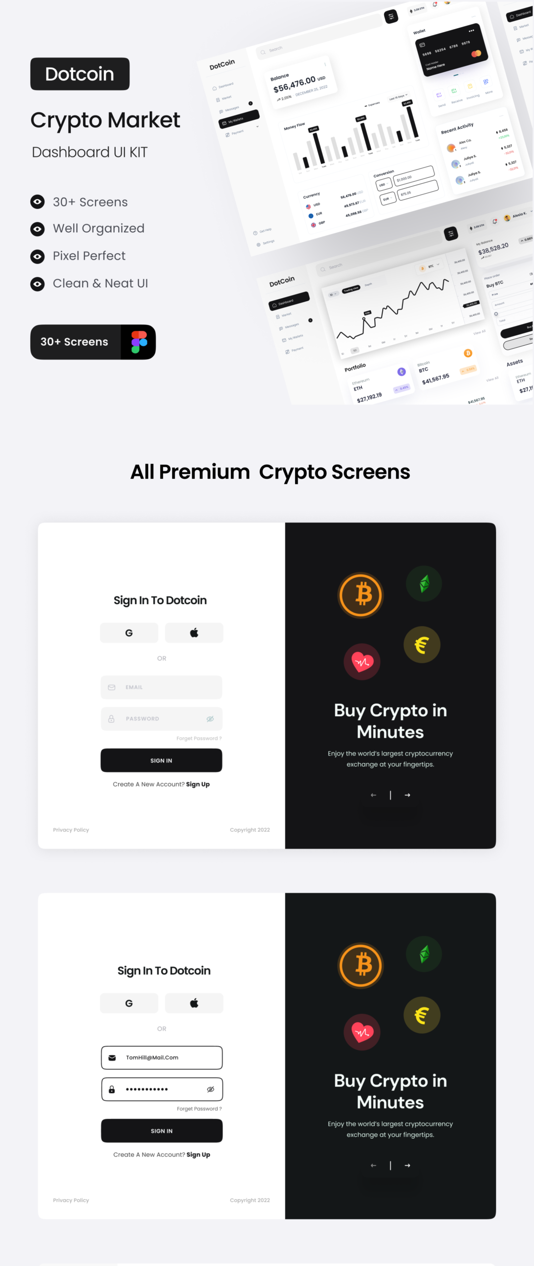 30+屏高质量加密货币金融理财仪表盘界面设计Figma模板套件 DotCoin - Crypto Market Dashboard UI KIT_img_3