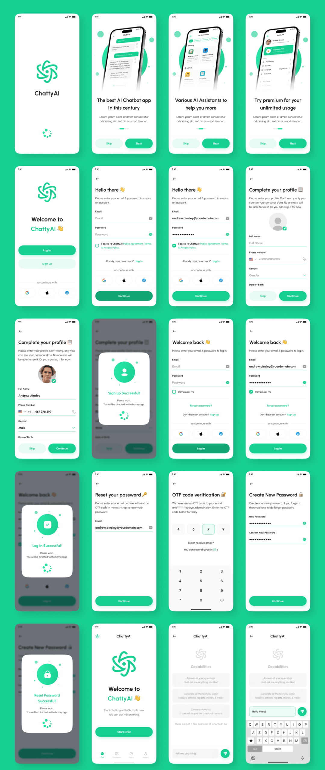 215+屏高级AI智能聊天机器人应用程序APP界面设计Figma模板素材 ChattyAI - AI Chatbot App UI Kit_img_3